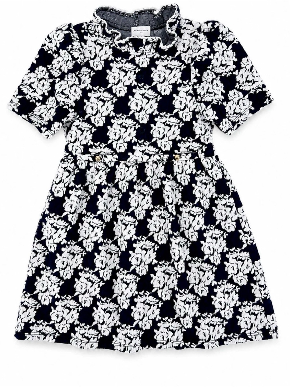 Janie and Jack Navy and White Floral Lace-Trim Dress